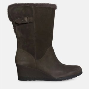 UGG Edelina  Grizzly Waterproof Wedge Sheepskin Womens Boots 9 NWT Chocolate